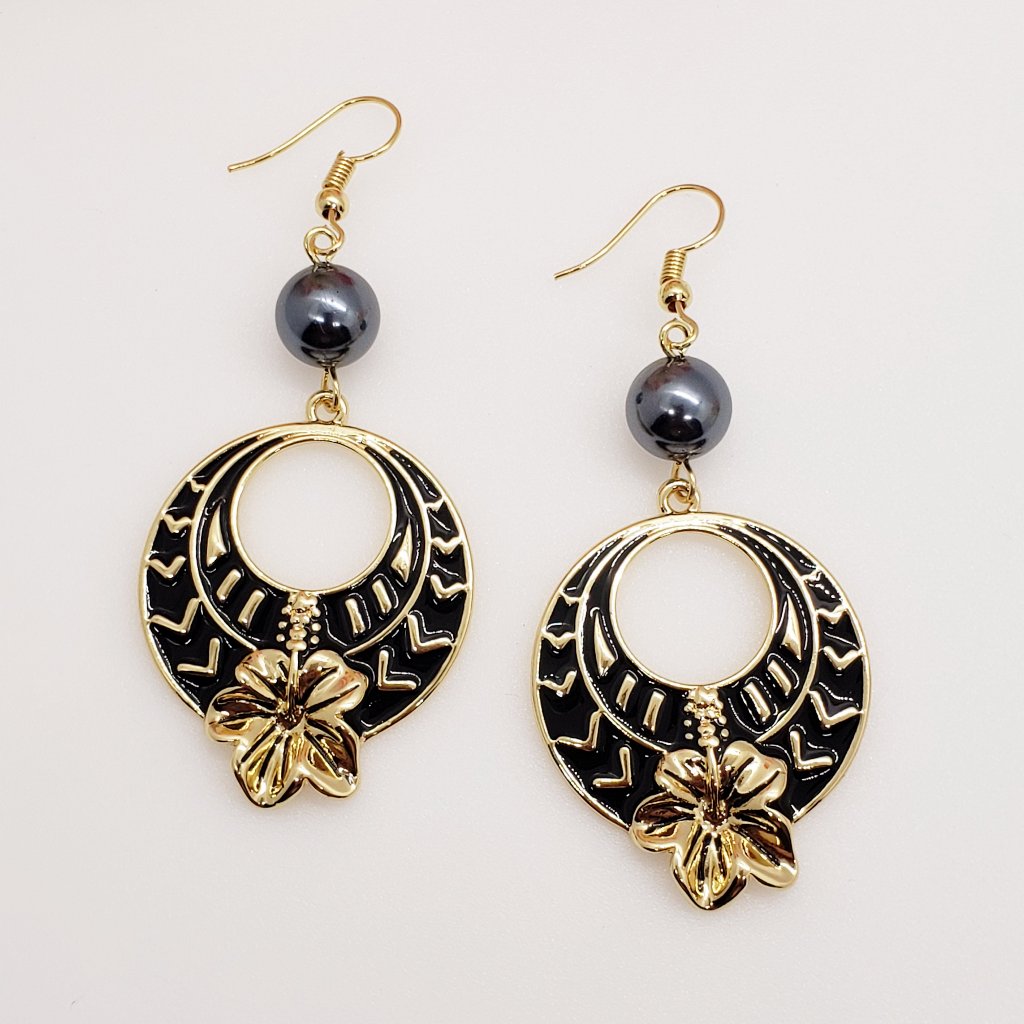 Hibiscus Tribal Pearl Earrings